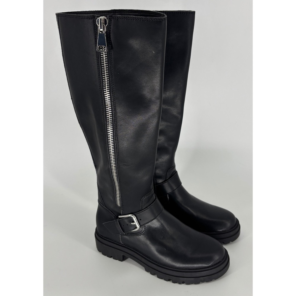 Blondo Taylor Waterproof Lug Sole Tall Boots Black Women Size 5.5 Leather Moto